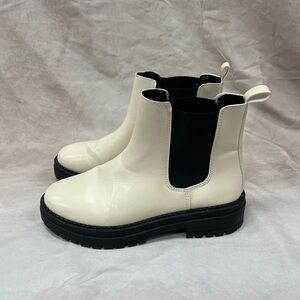 Cream Chelsea Boots with Black Soles